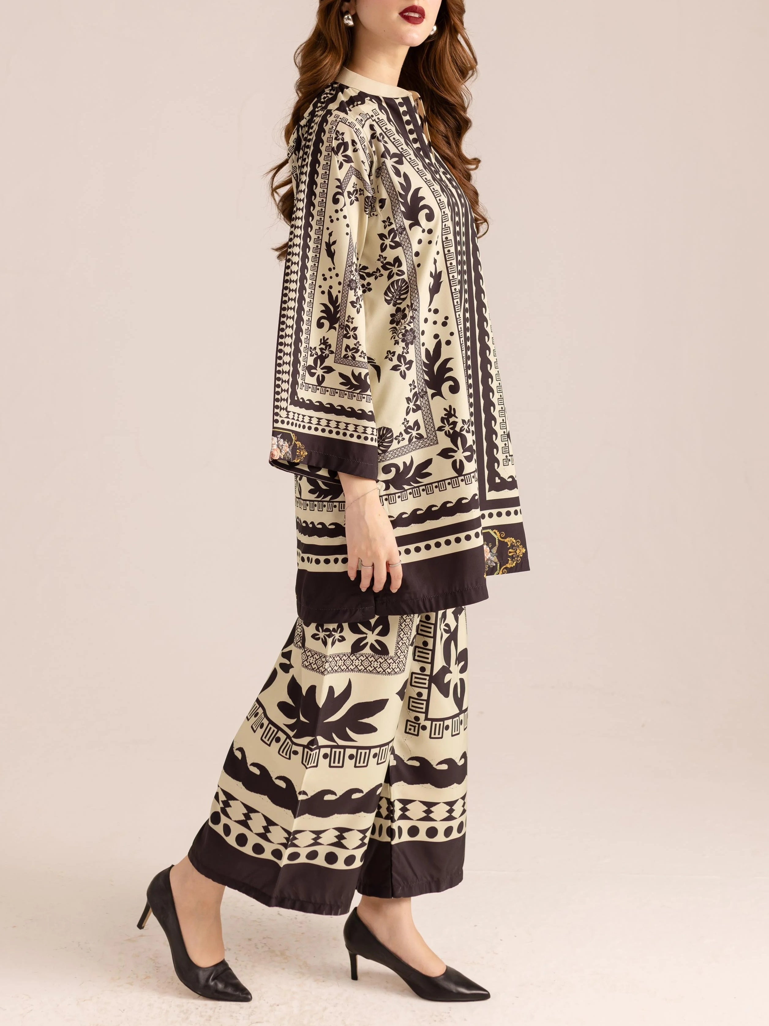 Art Deco-Inspired Monochrome Printed Co-ord Set