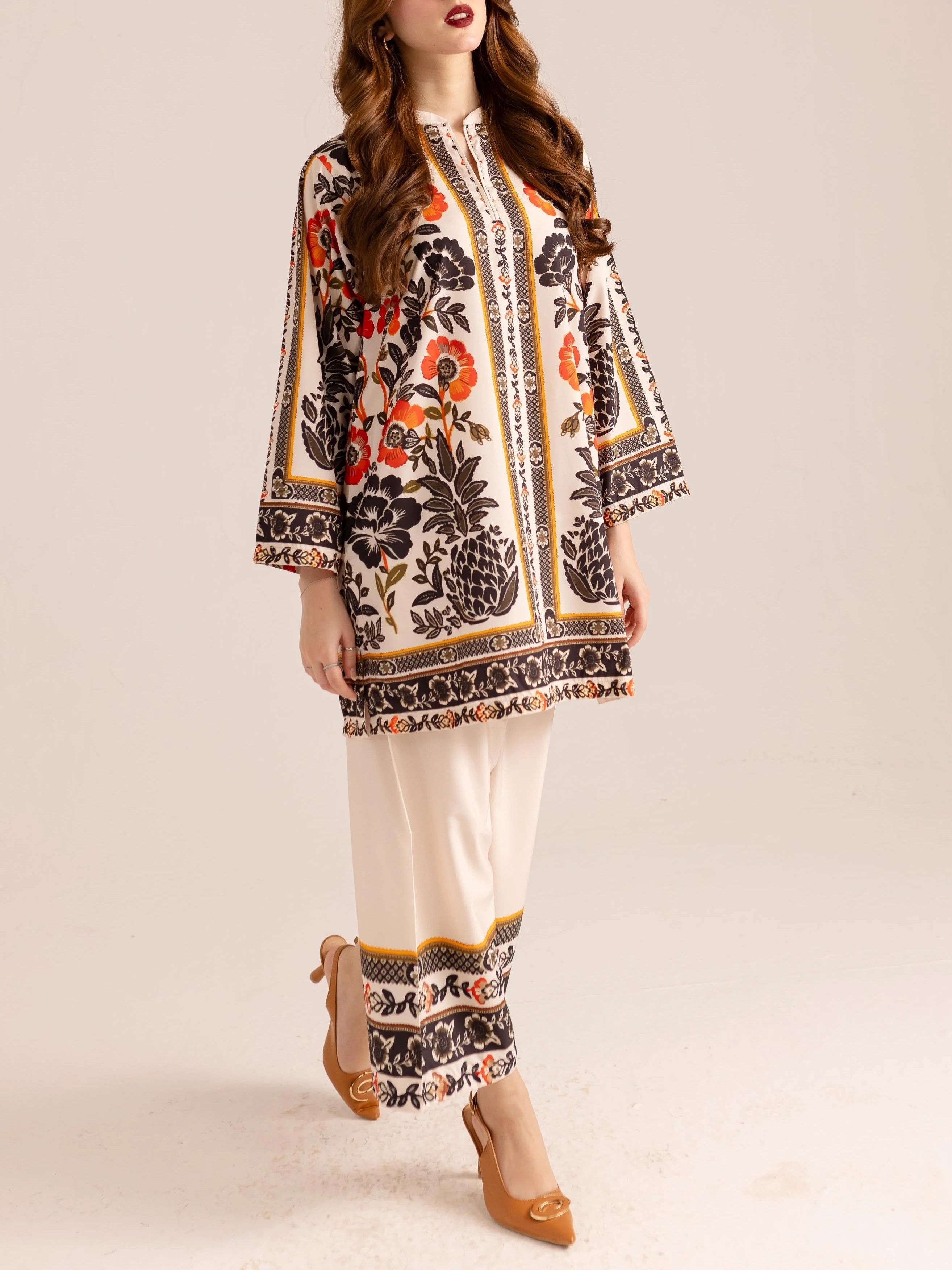 Contrast Trims Vintage - Inspired Floral Printed Co-ord Set