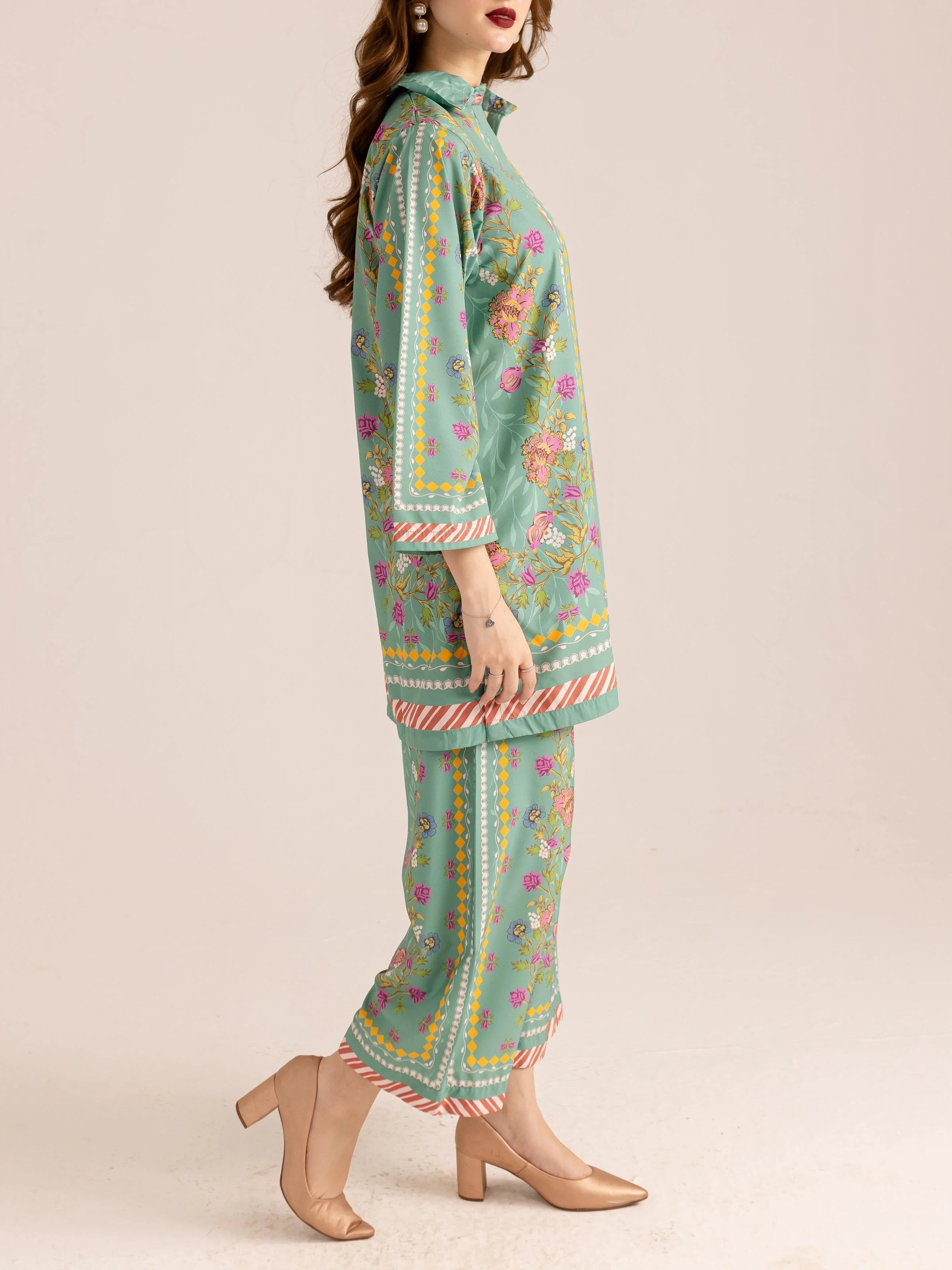 Playful Pattern Mix Pastel Green Floral Co-ord Set