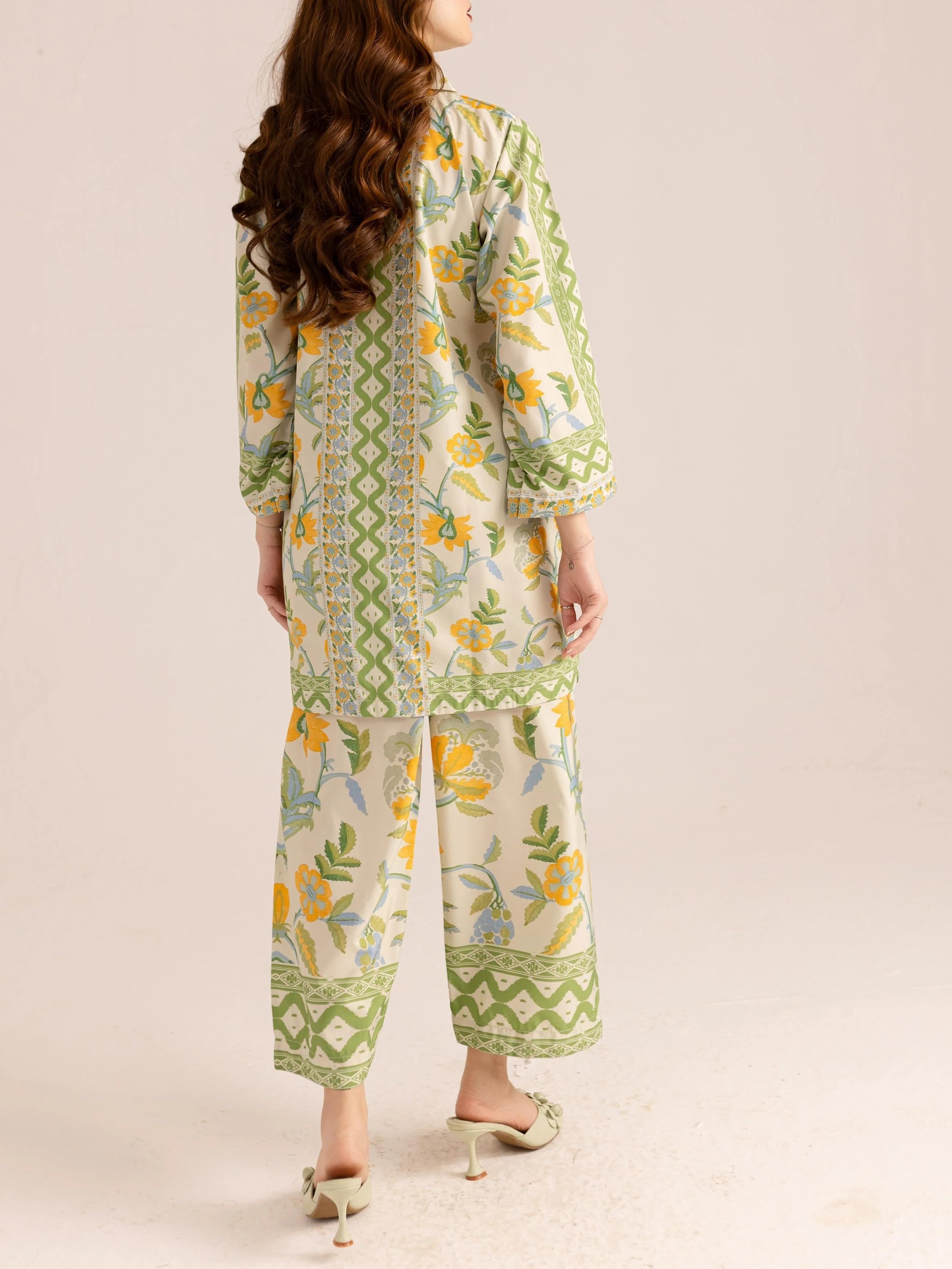 Green Trim Details Bohemian Floral Print Co-ord Set