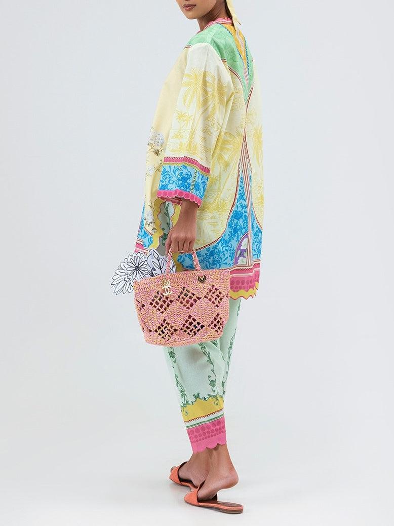 Floral Scallop Details Pastel-Toned Ethnic Co-ord Set