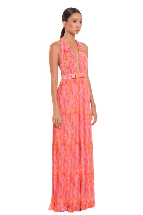 Isla | Pleated Halter Backless Maxi Dress