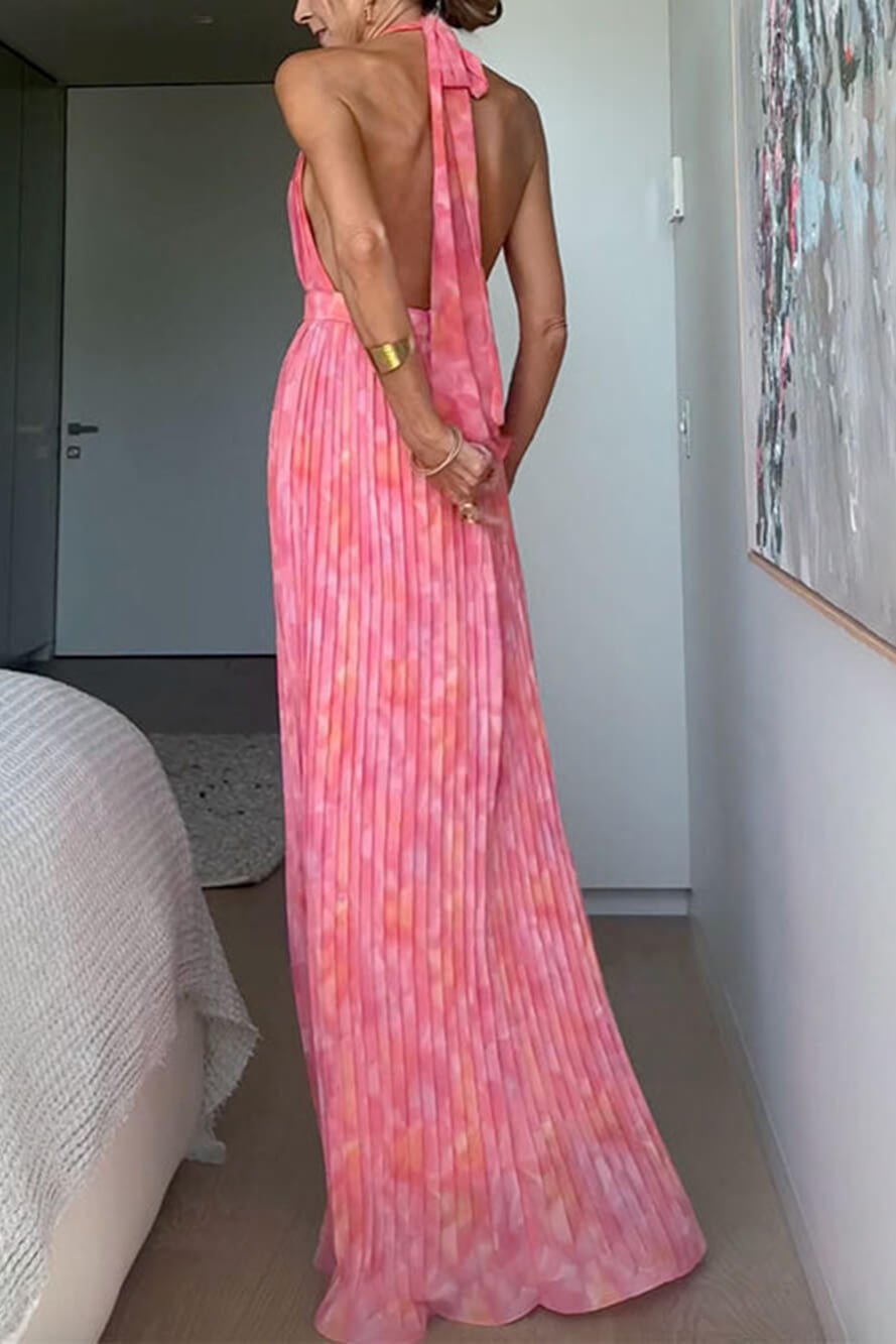 Isla | Pleated Halter Backless Maxi Dress
