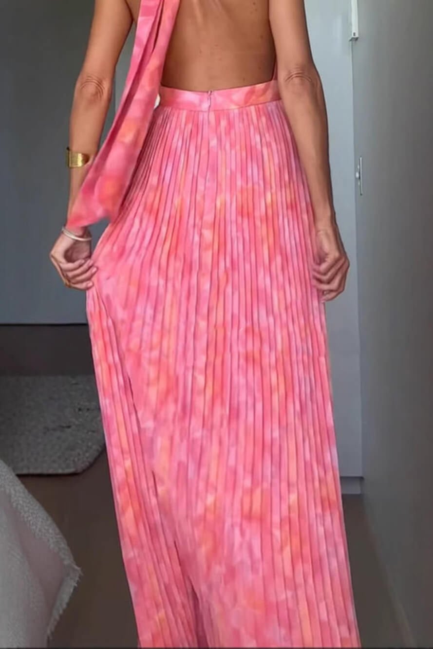 Isla | Pleated Halter Backless Maxi Dress
