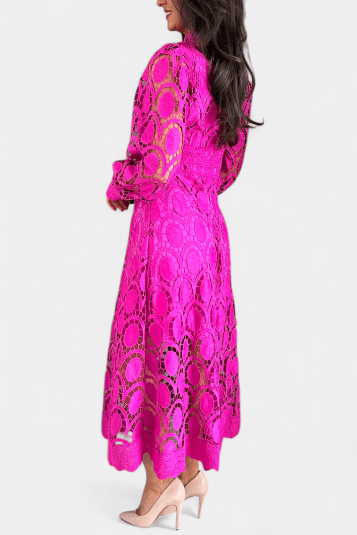 Jovie | Embroidered Lace High-Neck Midi Dress