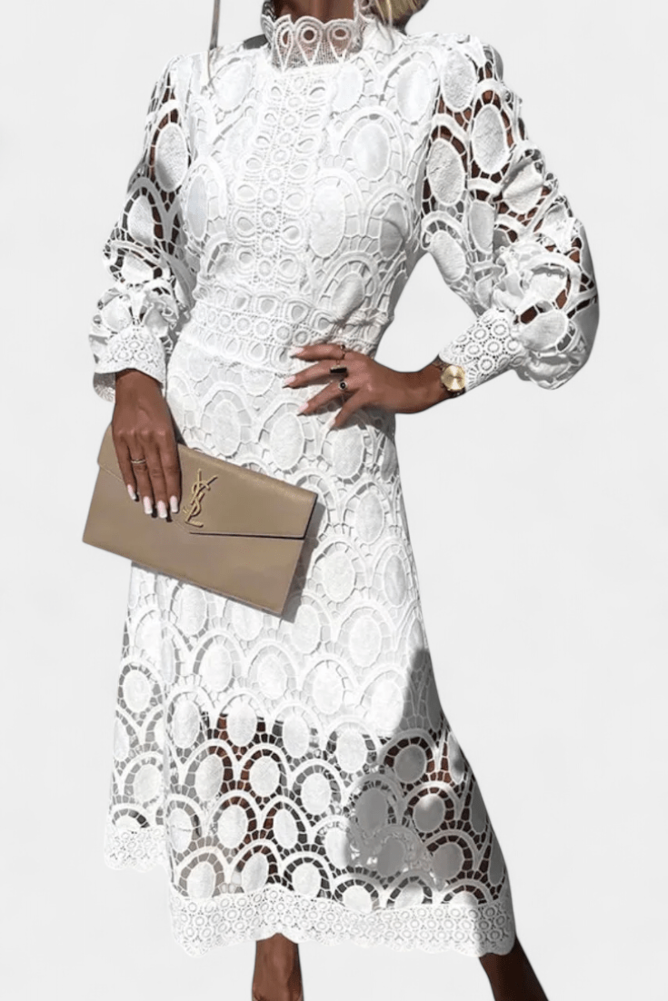 Jovie | Embroidered Lace High-Neck Midi Dress