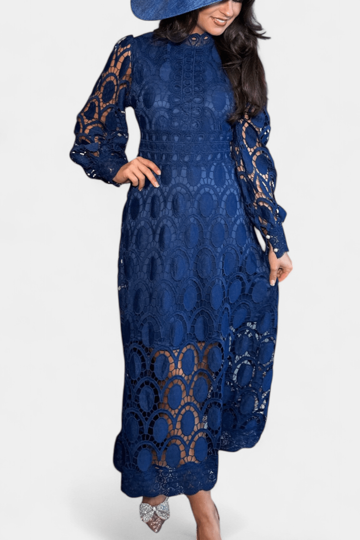 Jovie | Embroidered Lace High-Neck Midi Dress
