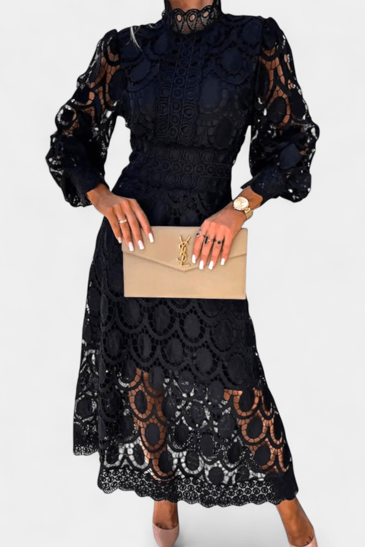 Jovie | Embroidered Lace High-Neck Midi Dress