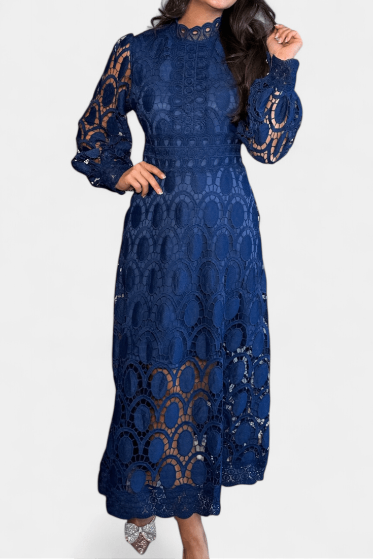 Jovie | Embroidered Lace High-Neck Midi Dress
