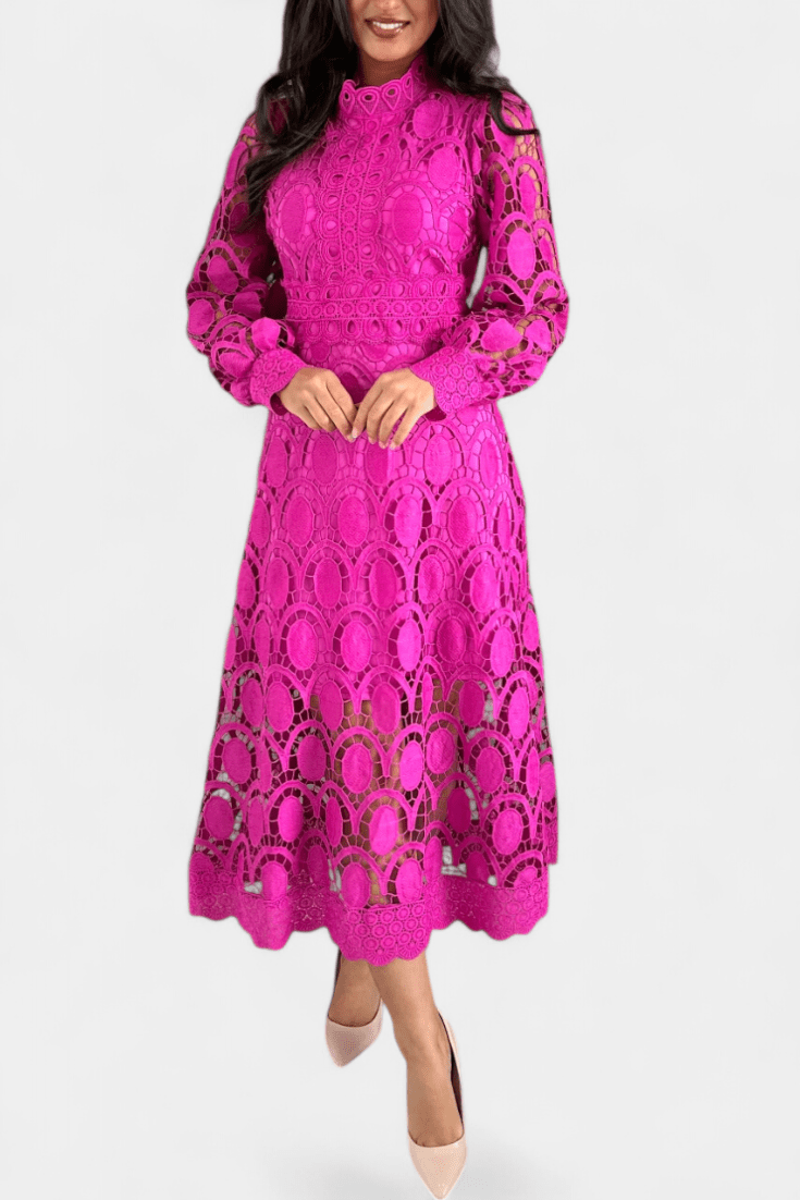 Jovie | Embroidered Lace High-Neck Midi Dress