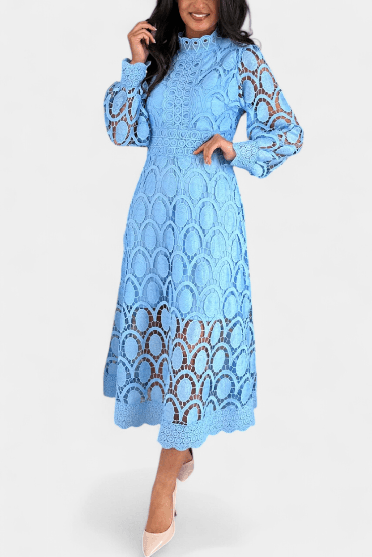 Jovie | Embroidered Lace High-Neck Midi Dress