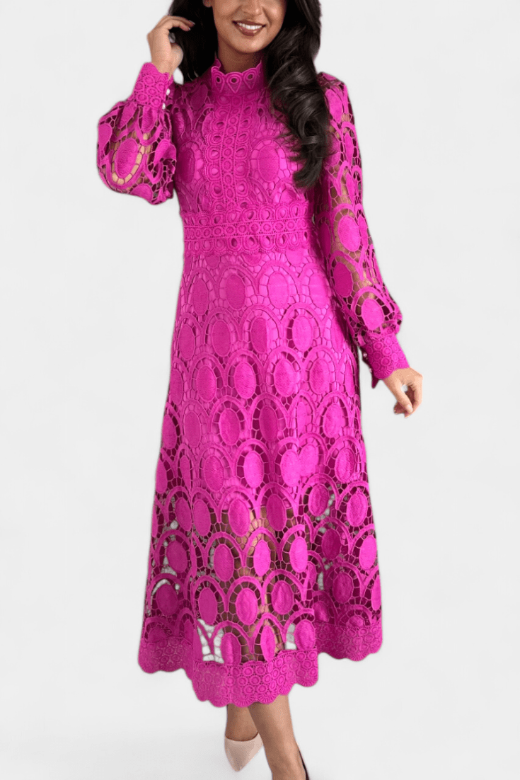Jovie | Embroidered Lace High-Neck Midi Dress