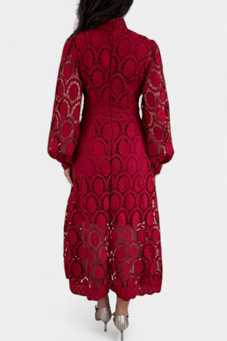 Jovie | Embroidered Lace High-Neck Midi Dress