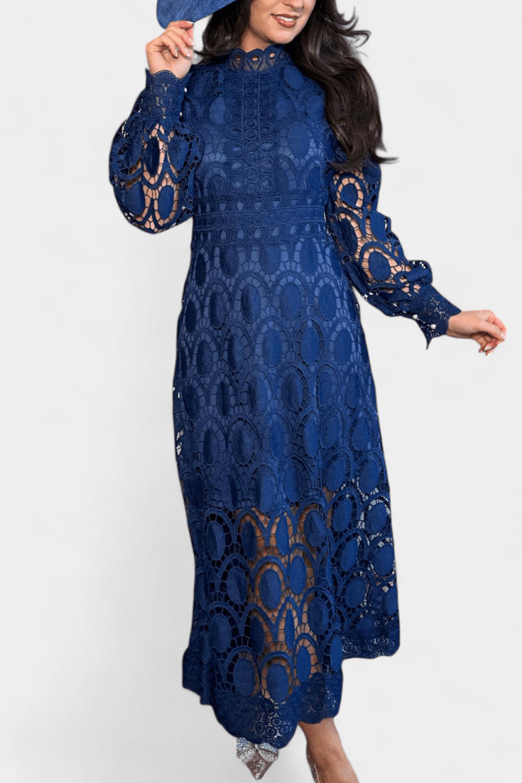 Jovie | Embroidered Lace High-Neck Midi Dress