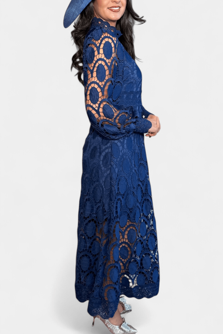 Jovie | Embroidered Lace High-Neck Midi Dress