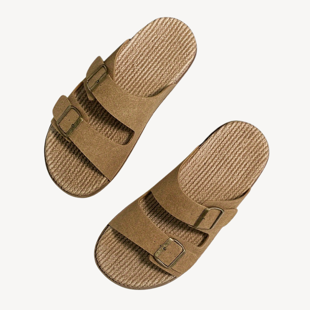 Drako Buckle Faux Suede Slides