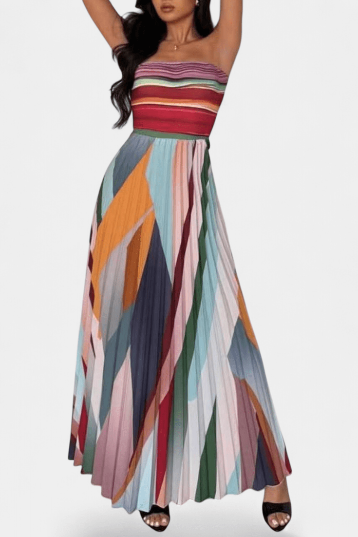 Leticia | Off-Shoulder Pleated Multicolour Maxi Dress
