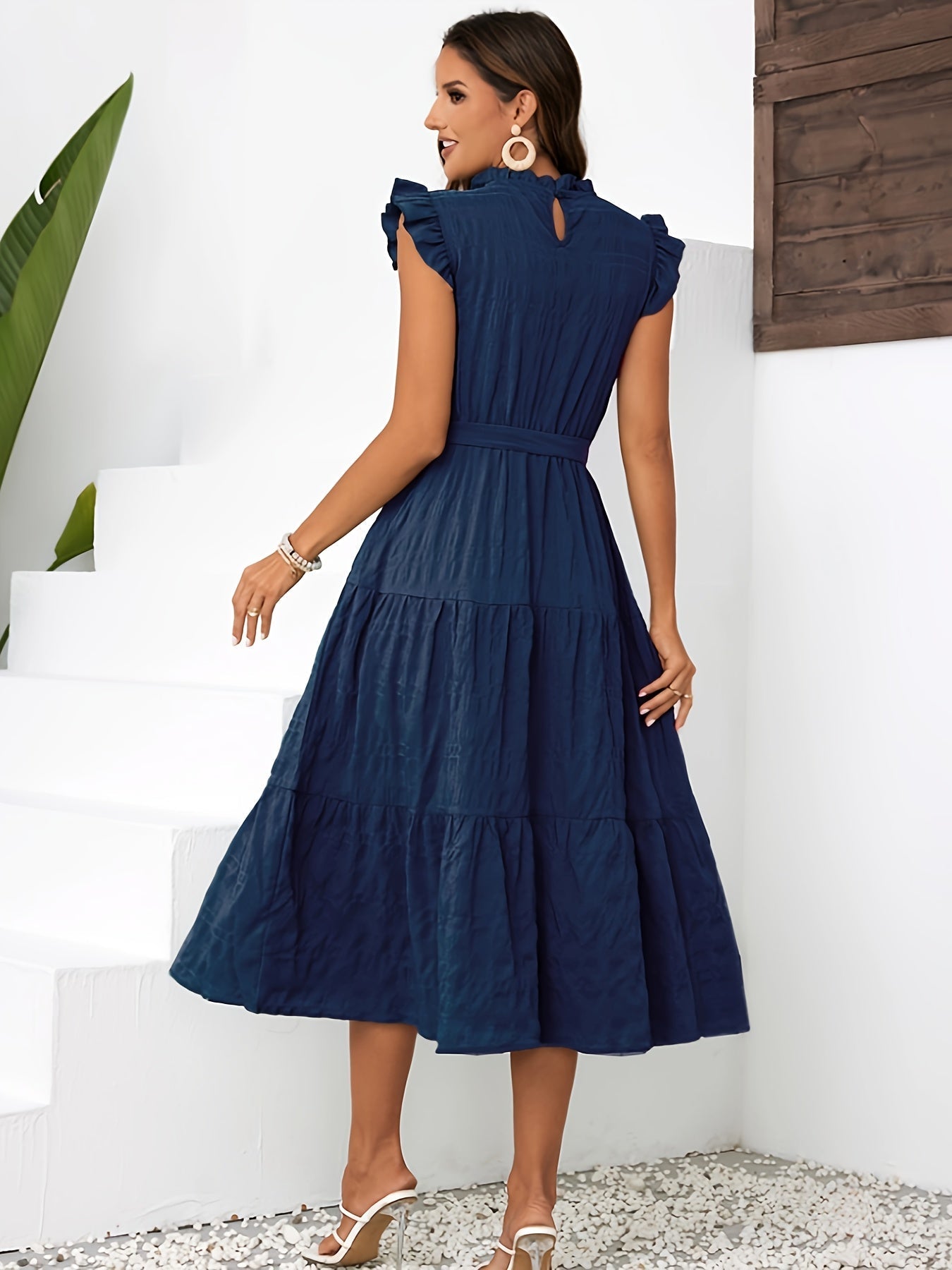 Lily | Belted Ruffle Mock Neck Dress