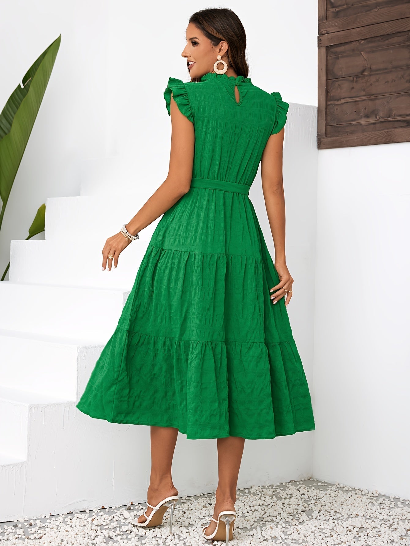 Lily | Belted Ruffle Mock Neck Dress