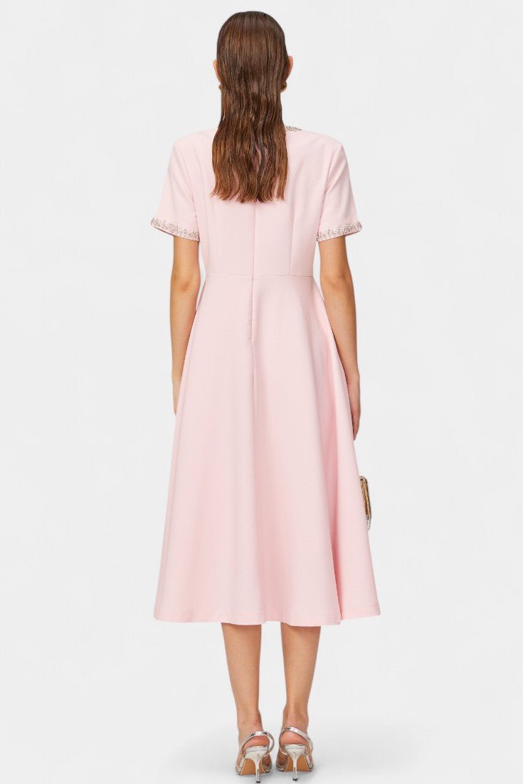 Linda | Crystal Bow Flared Midi Dress