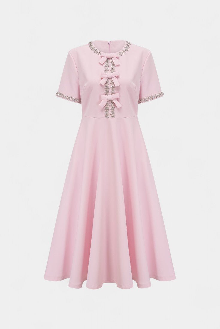 Linda | Crystal Bow Flared Midi Dress