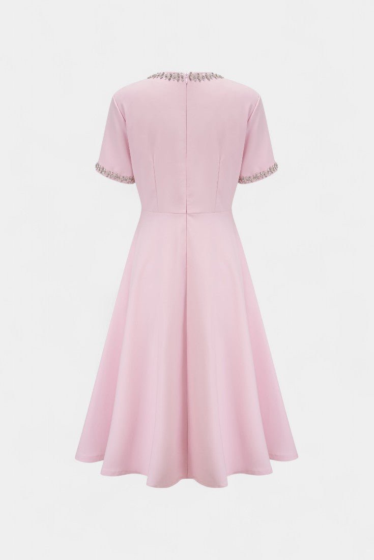 Linda | Crystal Bow Flared Midi Dress