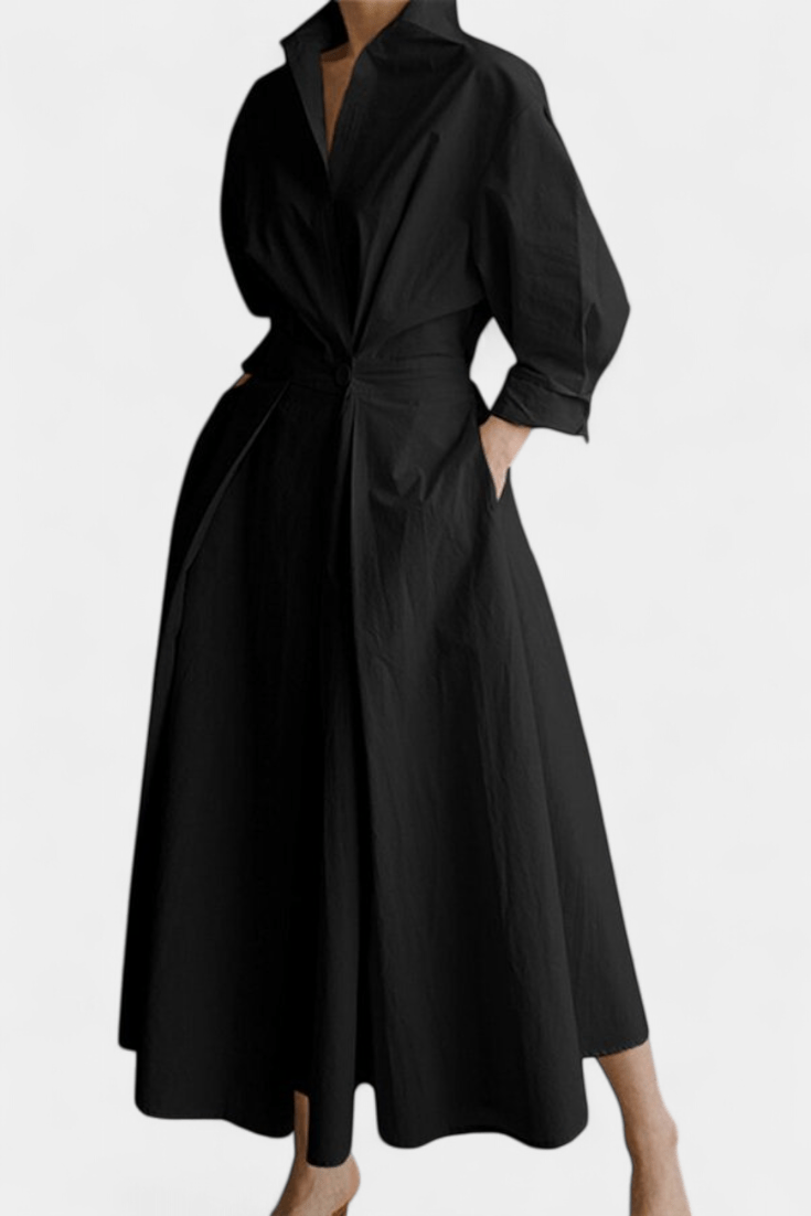 Miriam | Retro Collar Long Sleeve Maxi Dress