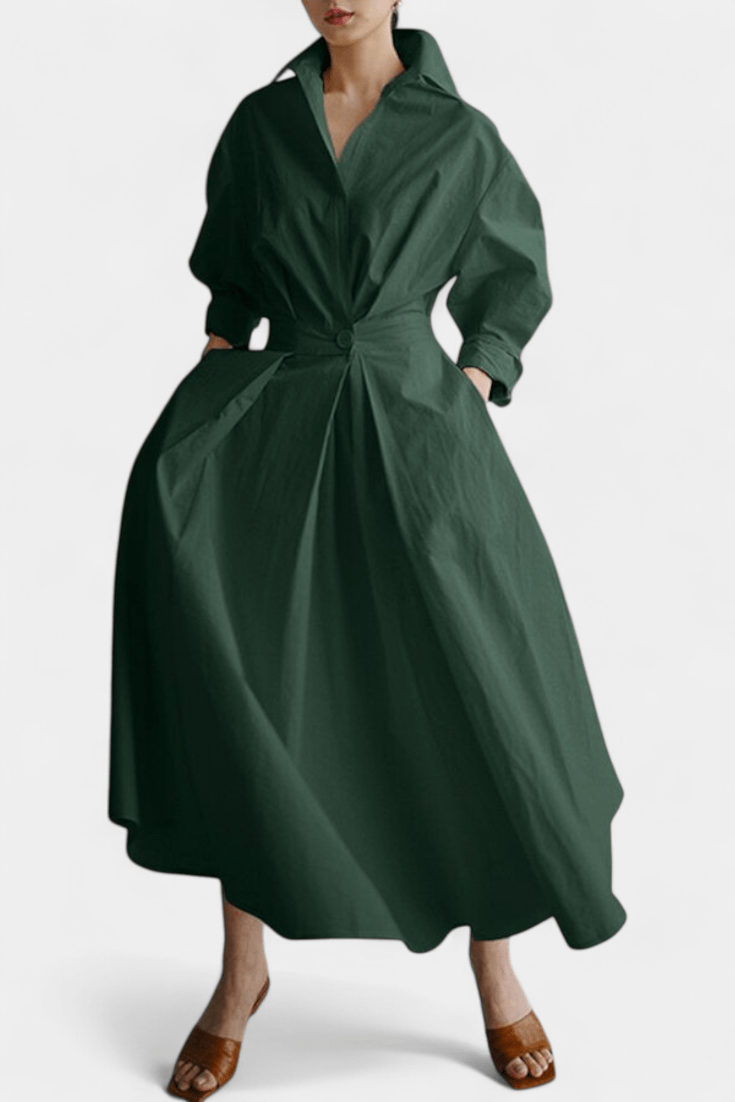 Miriam | Retro Collar Long Sleeve Maxi Dress