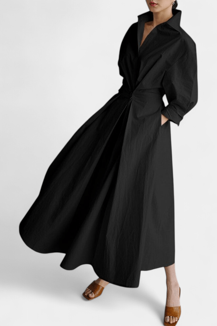 Miriam | Retro Collar Long Sleeve Maxi Dress