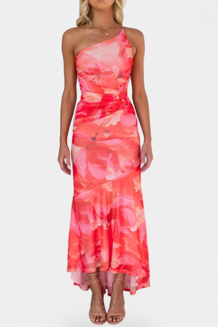Solene | One-Shoulder Floral Ruched Midi Dress