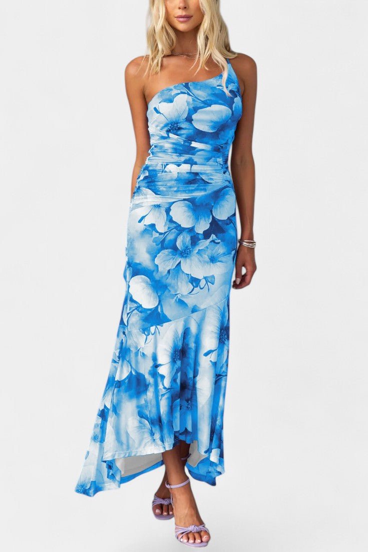 Solene | One-Shoulder Floral Ruched Midi Dress