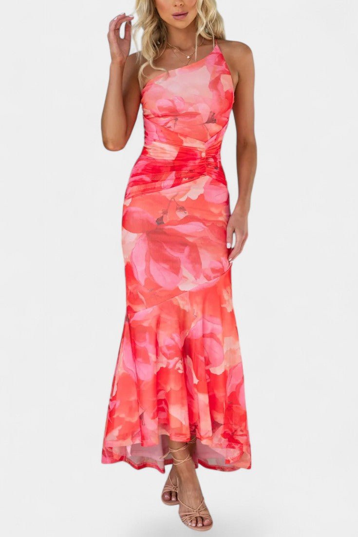 Solene | One-Shoulder Floral Ruched Midi Dress