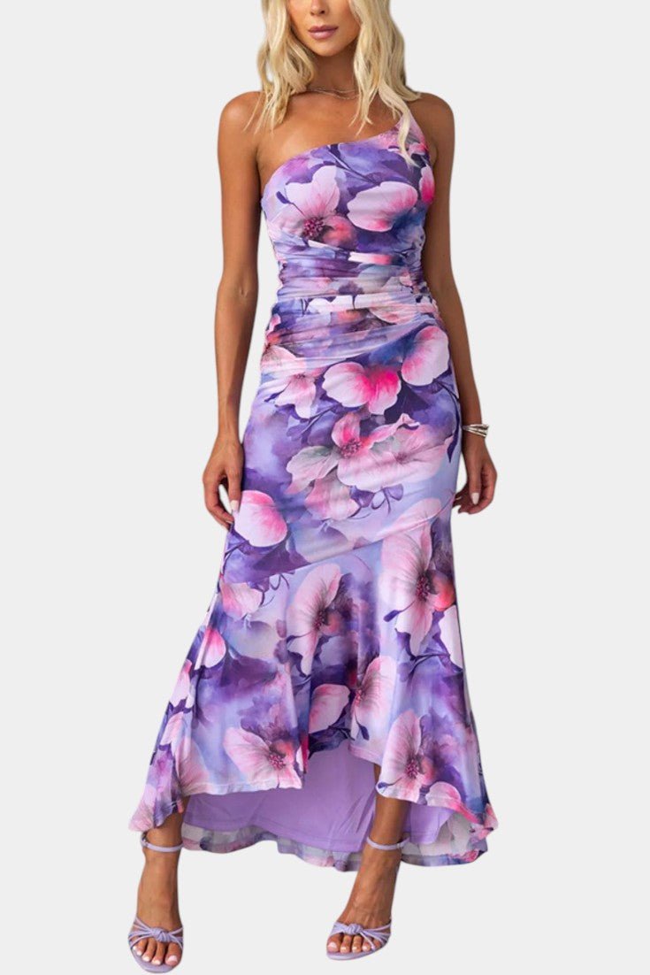 Solene | One-Shoulder Floral Ruched Midi Dress