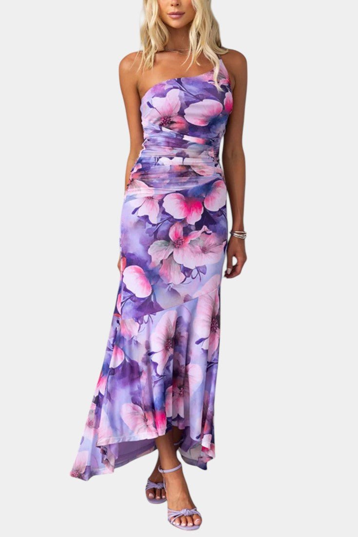 Solene | One-Shoulder Floral Ruched Midi Dress