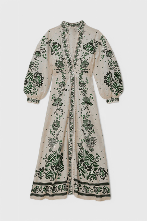 Unique | Print Button Down Long Sleeve Shirt Maxi Dress