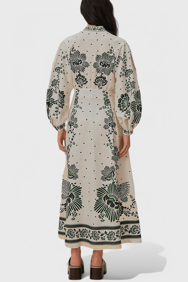 Unique | Print Button Down Long Sleeve Shirt Maxi Dress