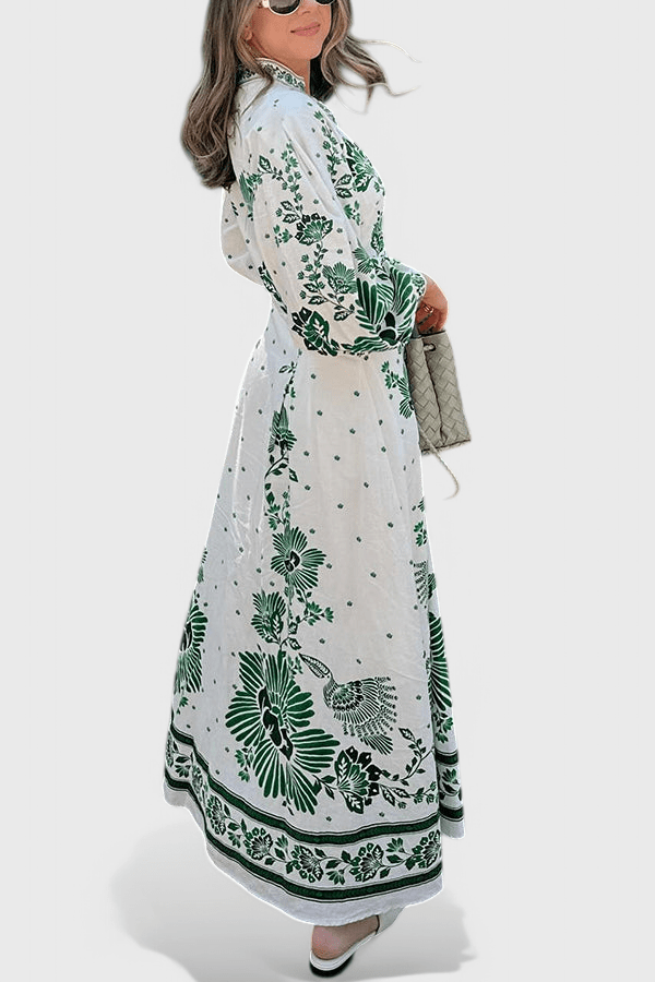 Unique | Print Button Down Long Sleeve Shirt Maxi Dress