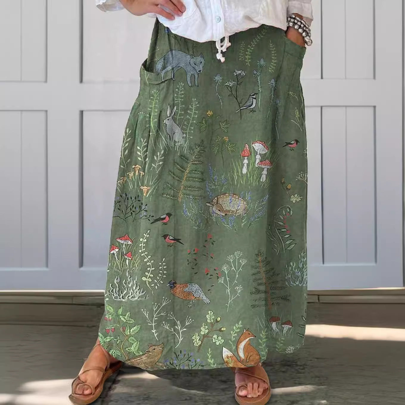 Olivia - Bohemian long skirt with natural print