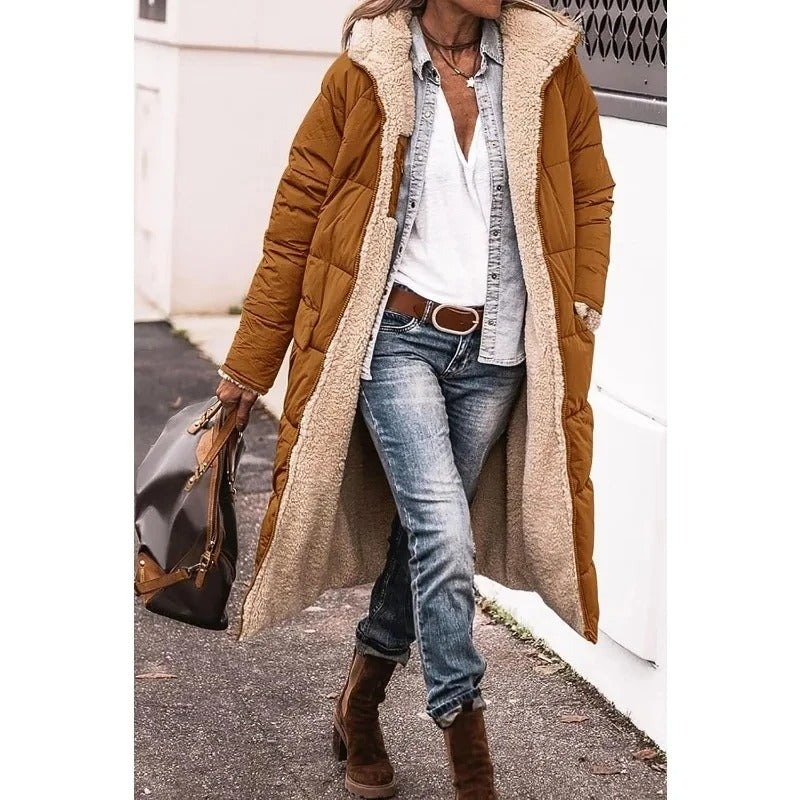 Zoe - Comfortable Warm Fleece Long Hooded Puffer Jacket