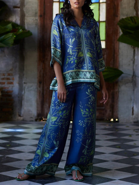 Marine Plant Pattern Blue Print Set
