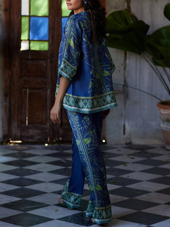 Marine Plant Pattern Blue Print Set