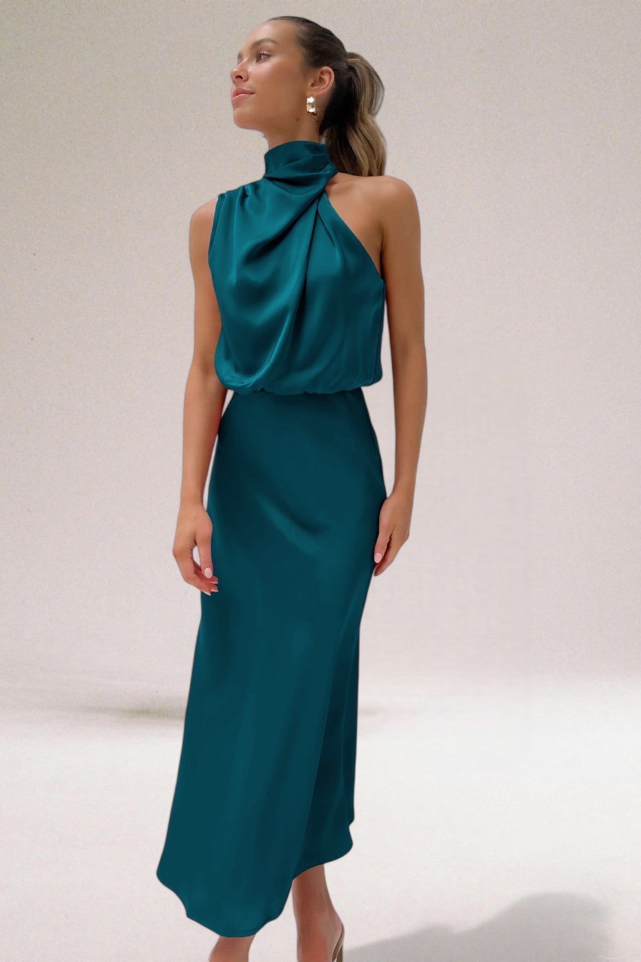 Ava | Glamorous Satin Halter Dress