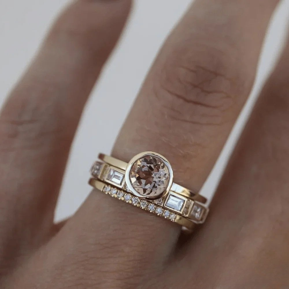 Elegant Crystal Gold Ring with Inlay