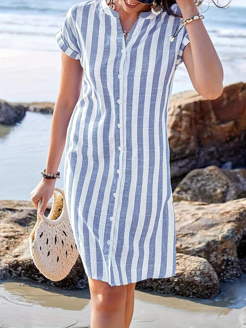 Soline | Striped Linen-Look Button Dress
