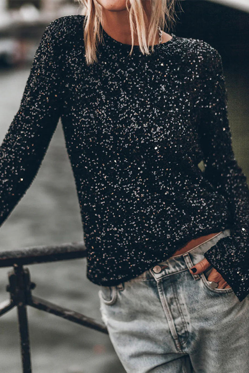 Silver Top - Elegance and Comfort with Sequins and Long Sleeves