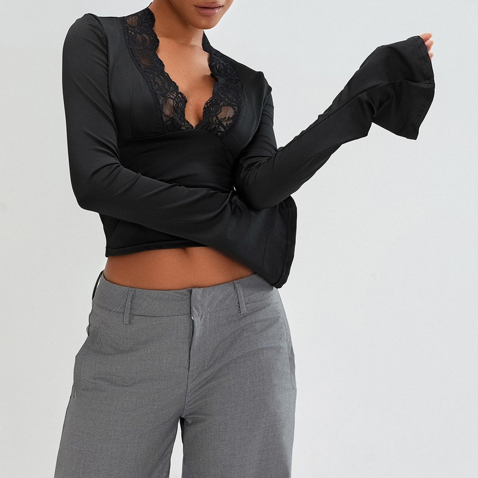 Elaine Top- Elegance and Versatility with Lace V-Neckline