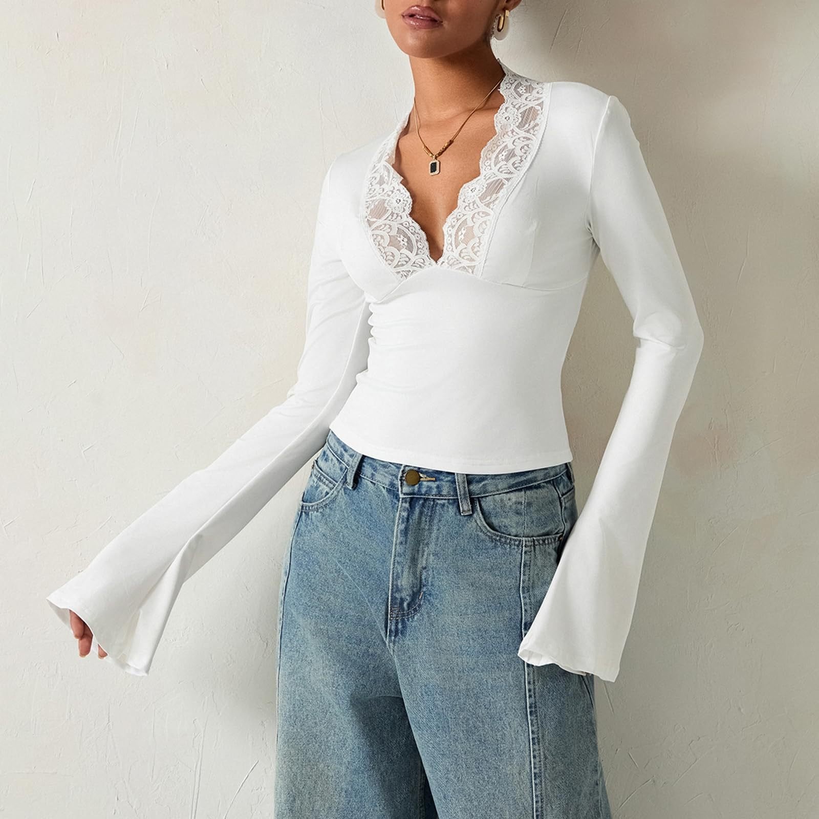 Elaine Top- Elegance and Versatility with Lace V-Neckline