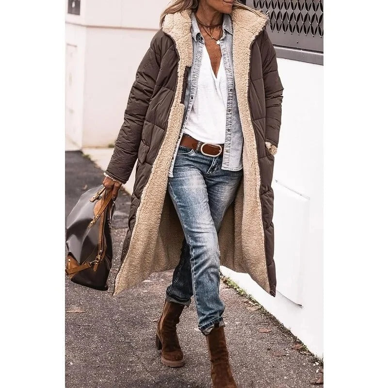 Zoe - Comfortable Warm Fleece Long Hooded Puffer Jacket
