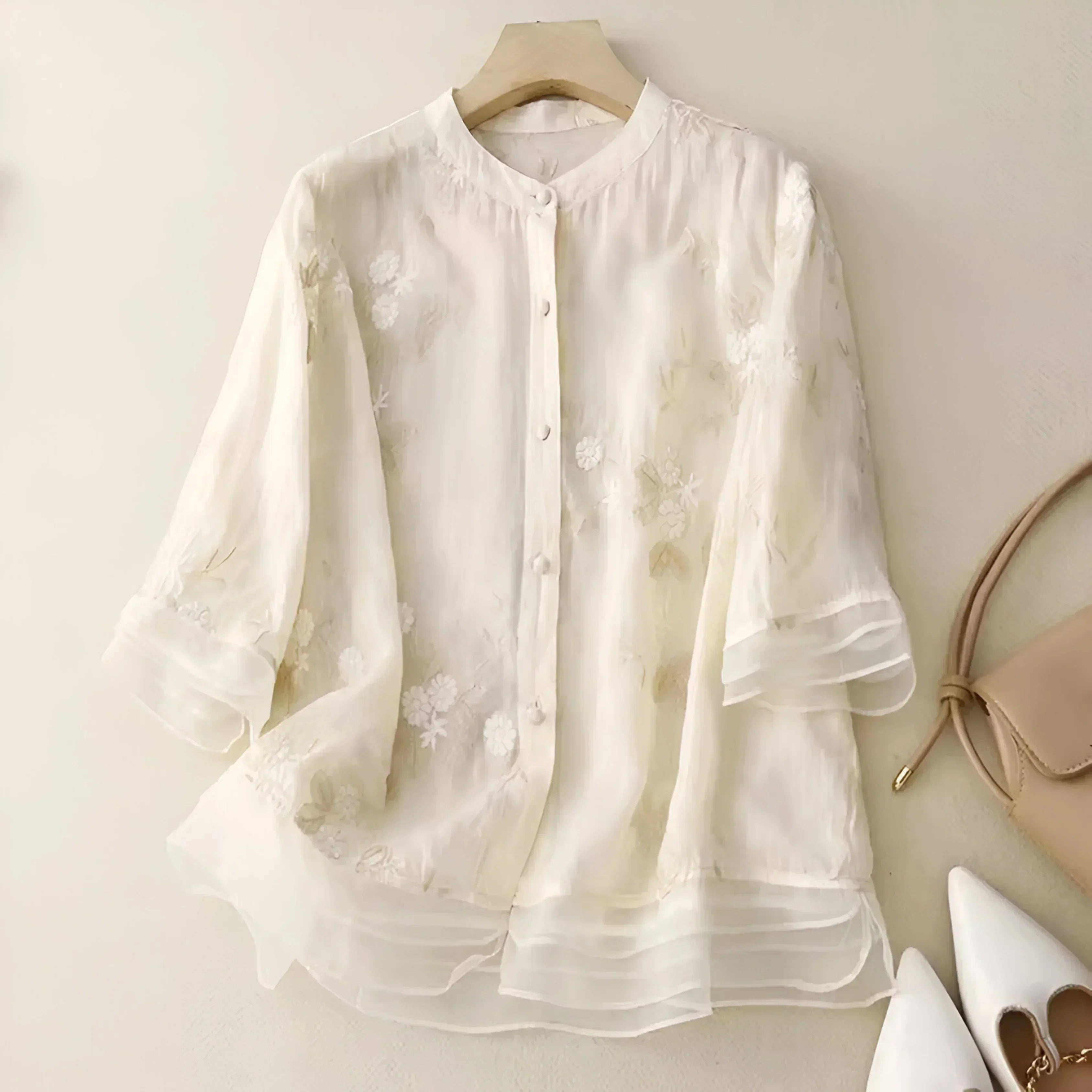 Nellie | Elegant Top with Embroidered Flowers