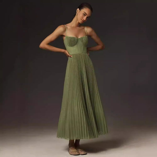 Lorna | Pleated Strapless Midi Dress